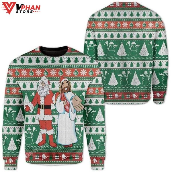 Santa And Jesus Sweater, Ugly Christmas Sweater