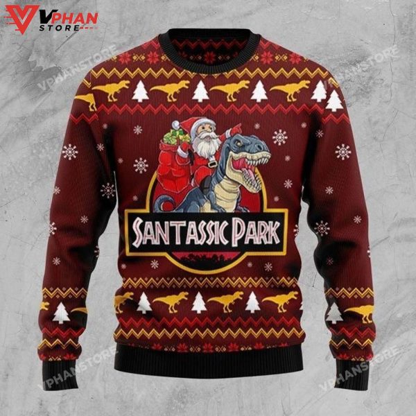 Santa And T-rex All Over Printed Sweater, Christmas Sweater