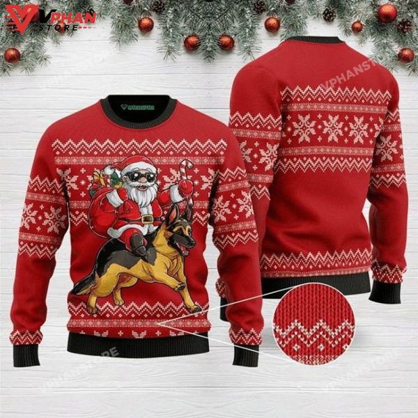 Santa Claus Riding German Shepherd Dog Ugly Sweater