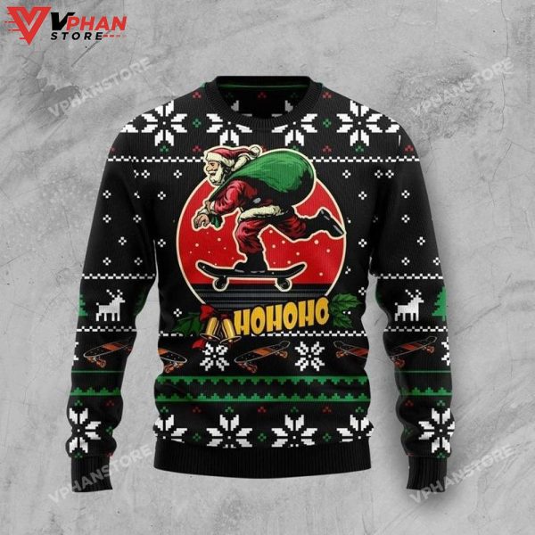 Santa Claus Skateboard All Over Printed Sweater, Ugly Christmas Sweater