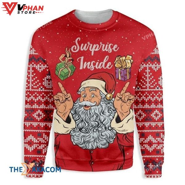 Santa Claus Suprise Inside Ugly Christmas Sweater