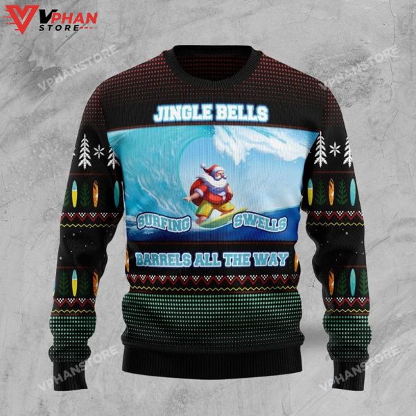 Santa Claus Surfing All Over Printed Sweater, Ugly Christmas Sweater