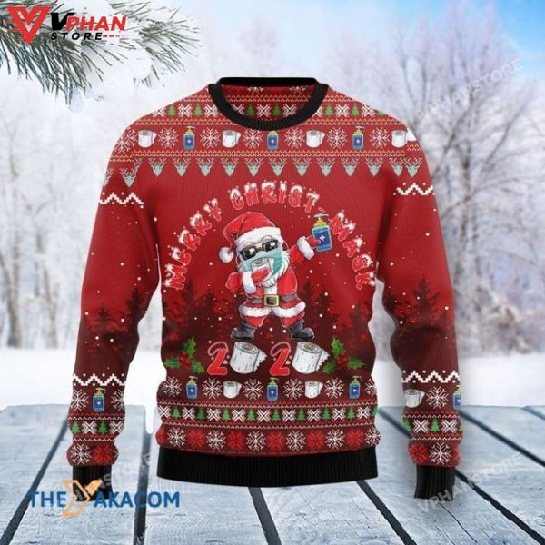 Santa Claus With Corona Virus 2023 Merry Christmas Sweater