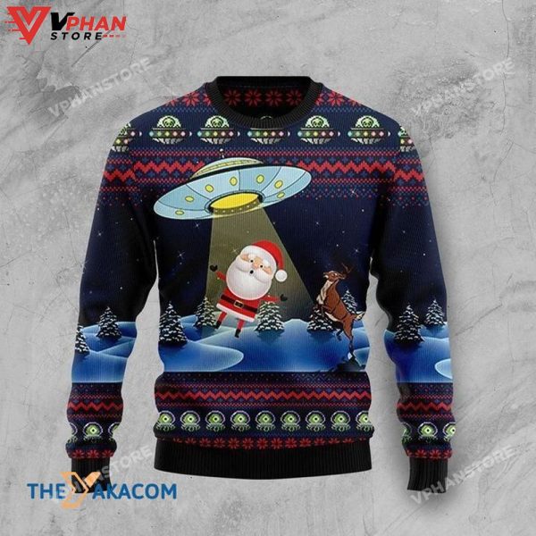 Santa Claus With UFO All Over Printed Ugly Christmas Sweater