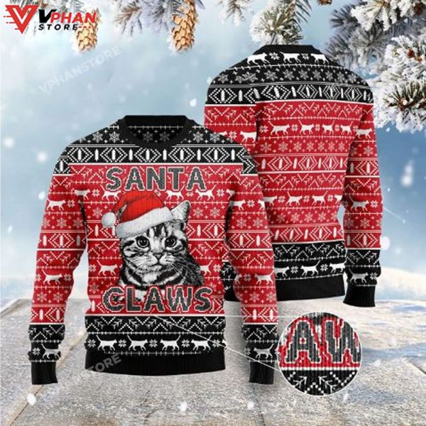 Santa Claws Cat Christmas Wool Knitted Sweater, Christmas Sweater