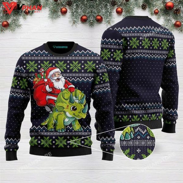 Santa Dinosaur Triceratops All Over Printed Sweater, Christmas Sweater