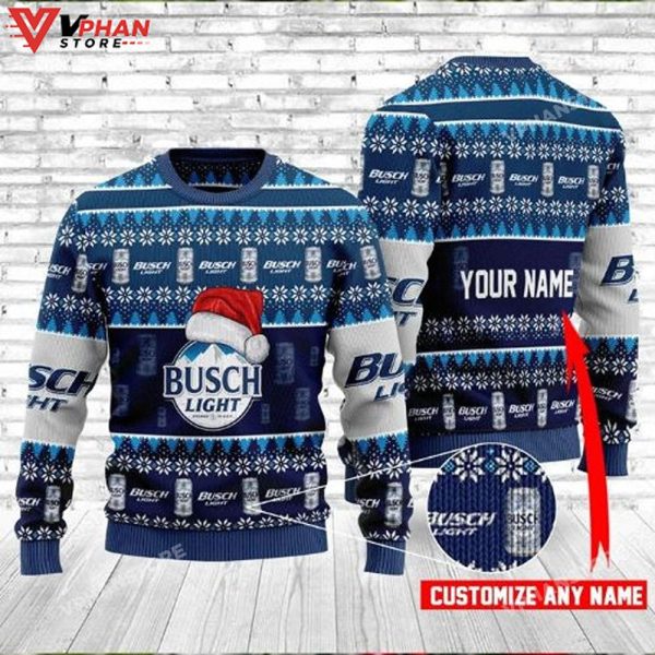 Santa Hat Busch Light Personalized Xmas Ugly Christmas Sweater