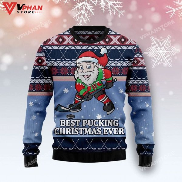 Santa Hockey All Over Printed Sweater, Christmas Sweater