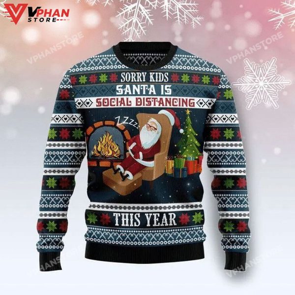 Santa Is Social Distancing All Over Printed Sweater, Ugly Christmas Sweater