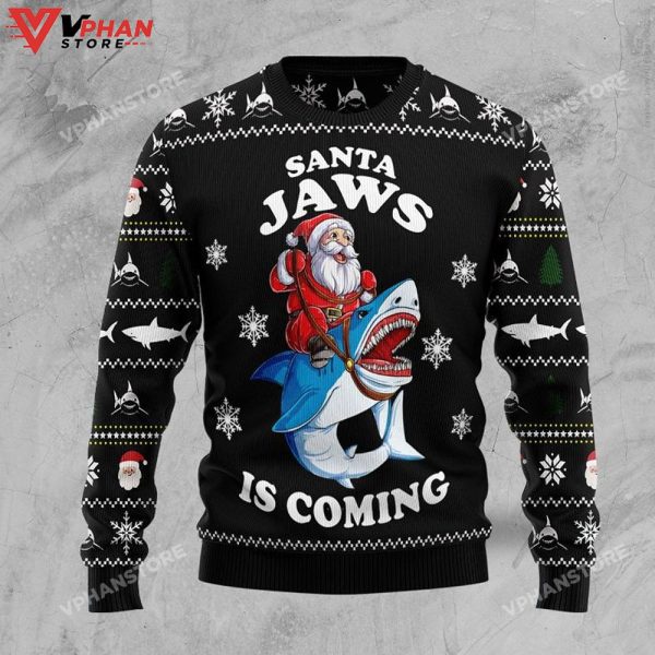 Santa Jaws All Over Printed Sweater, Ugly Christmas Sweater