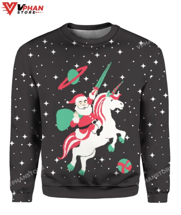 Santa Riding Unicorn Christmas Sweater, Vintage Unicorn Gift