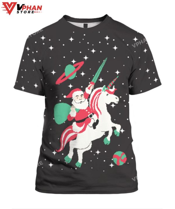 Santa Riding Unicorn Christmas Sweater, Vintage Unicorn Gift