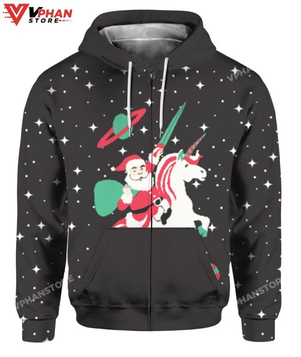 Santa Riding Unicorn Christmas Sweater, Vintage Unicorn Gift