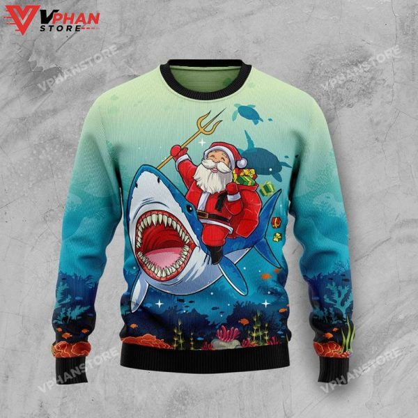 Santa Shark All Over Printed Sweater, Ugly Christmas Sweater