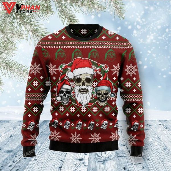 Santa Skull All Over Printed Sweater, Ugly Christmas Sweater