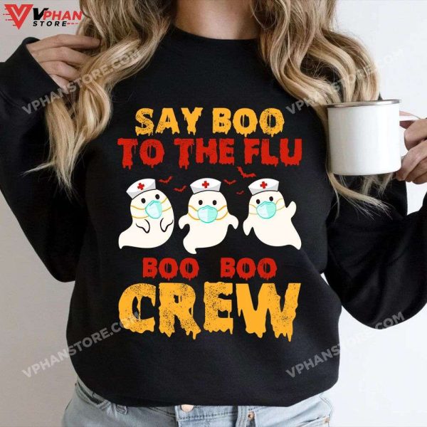 Say Boo To The Flu Boo Boo Crew Nurses Ghost Mask Halloween, Nurse Halloween Costume