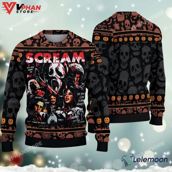 Scream Movie Ugly Christmas Sweater, Scary Horror Sweater