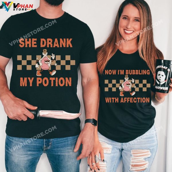 She Drank My Potion Now I’m Bubbling With Affection Funny Couples Halloween Matching Party Shirts