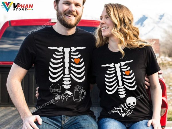 Skeleton Baby Pregnancy Announcement Shirt Halloween Couple Costume New Mom Dad To Be Gift