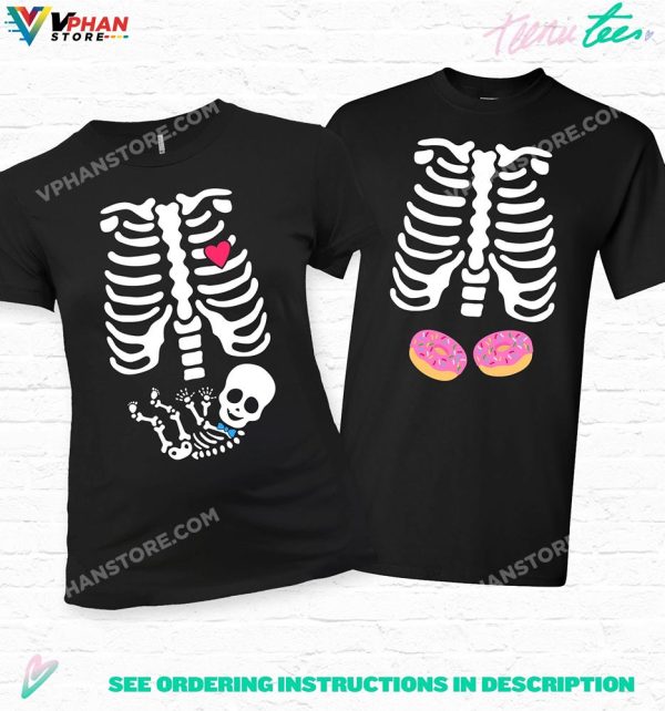 Skeleton Baby X-Ray Donut Pregnant Couple Halloween Costumes New Mom Gift