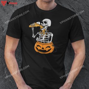 Skeleton Drinking Beer Funny Pumpkin Halloween Costume Jack O Lantern T Shirt 1