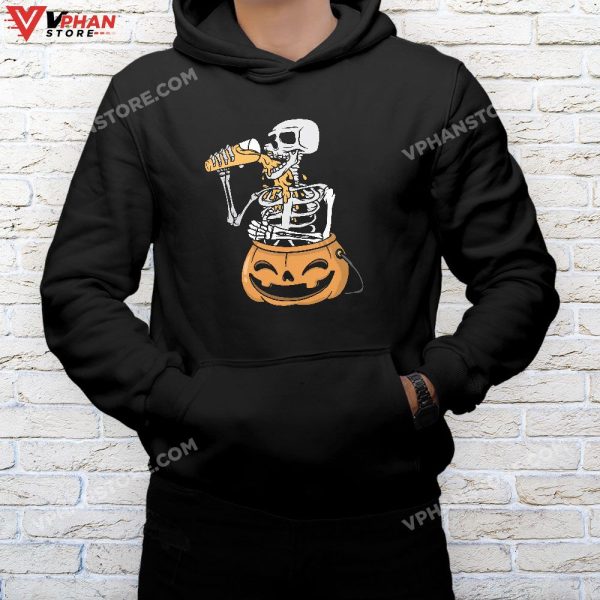 Skeleton Drinking Beer Funny Pumpkin Halloween Costume Jack O Lantern T-Shirt