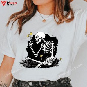 Skeleton Flower Lazy Halloween Costume Cool Bones Skull T Shirt 1