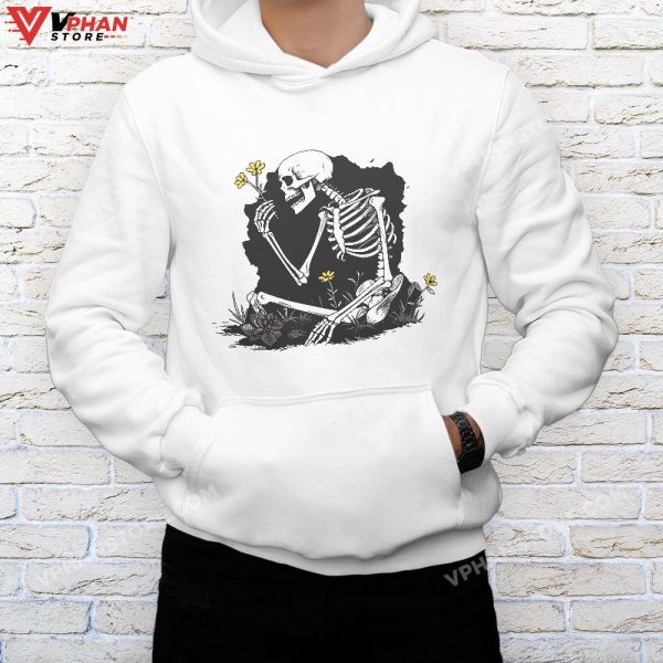 Skeleton Flower Lazy Halloween Costume Cool Bones Skull T-Shirt