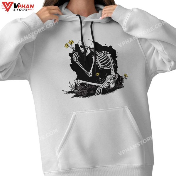 Skeleton Flower Lazy Halloween Costume Cool Bones Skull T-Shirt