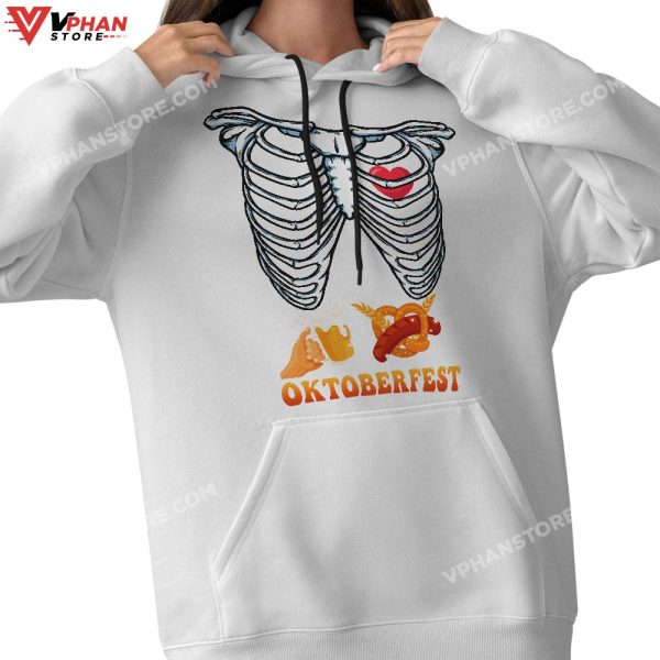 Oktoberfest Pregnancy Announcement Skeleton Halloween T-Shirt