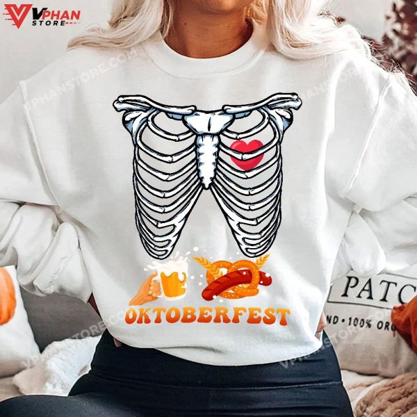 Oktoberfest Pregnancy Announcement Skeleton Halloween T-Shirt