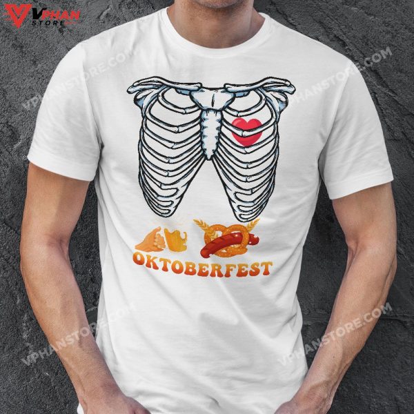 Oktoberfest Pregnancy Announcement Skeleton Halloween T-Shirt