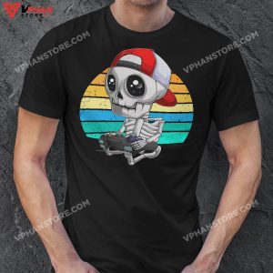 Skeleton Halloween Video Gamer Gifts Kids Boys Teens Men T Shirt 1