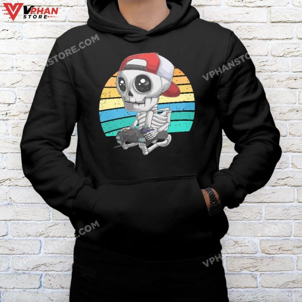 Skeleton Halloween Video Gamer Gifts Kids Boys Teens Men T-Shirt