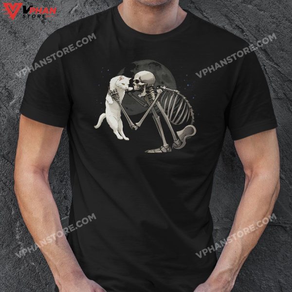 Skeleton Holding Cat Funny Halloween Skull Men Women Kids T-Shirt