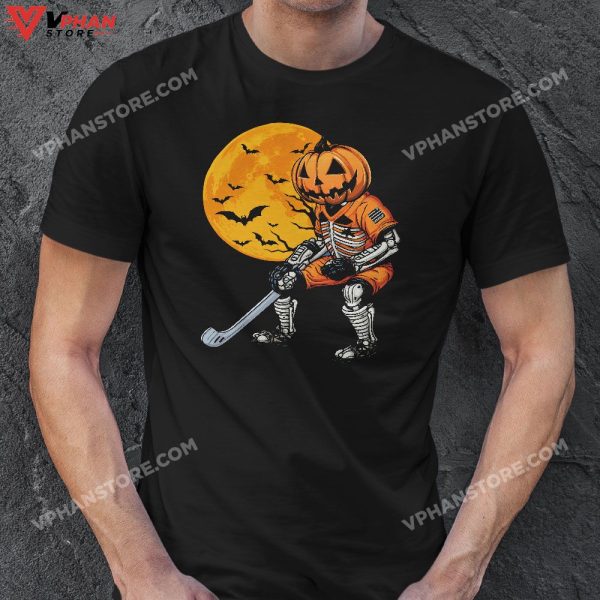 Skeleton Halloween Pumpkin Hockey Mens Boys Kids T-Shirt, Skeleton Costume