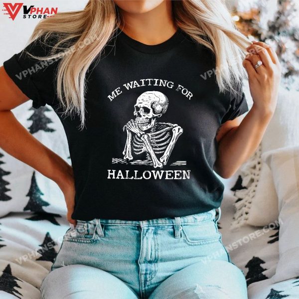 Skeleton Me Waiting For Halloween T-Shirt, Skeleton Halloween Costume