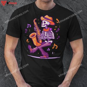 Skeleton Playing Saxophone Jazz Halloween Music Boys Men T Shirt 1