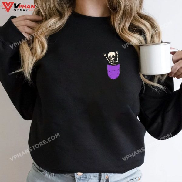 Skeleton Pocket Halloween Costume Funny Skull Character T-Shirt