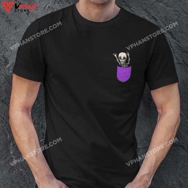 Skeleton Pocket Halloween Costume Funny Skull Character T-Shirt