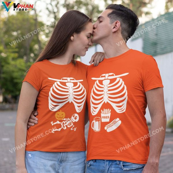 Skeleton Pumpkin Maternity T-Shirt Cute Pregnant Couple Halloween Costumes