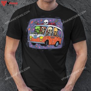 Skeleton Riding Hippie Van Halloween Costume Retro Bones T Shirt 1