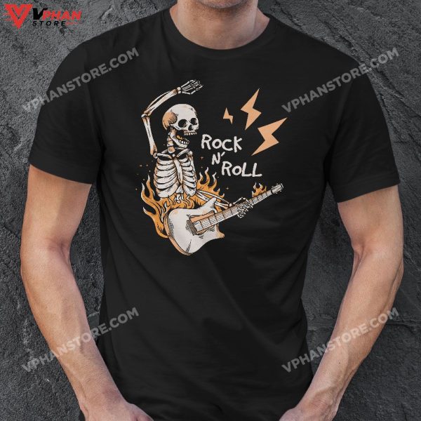 Cool Rock N Roll Skeleton T-Shirt Rocker Halloween Costume