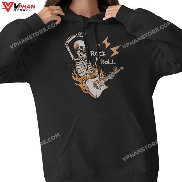 Cool Rock N Roll Skeleton T-Shirt Rocker Halloween Costume