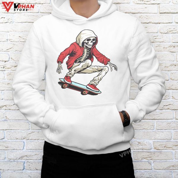 Skeleton Skateboard Halloween Costume Funny Skull Boy T-Shirt