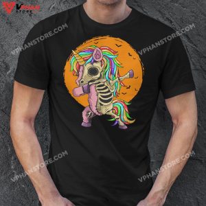 Spooky Halloween Dabbing Unicorn Skeleton Girl Women Kid T Shirt 1