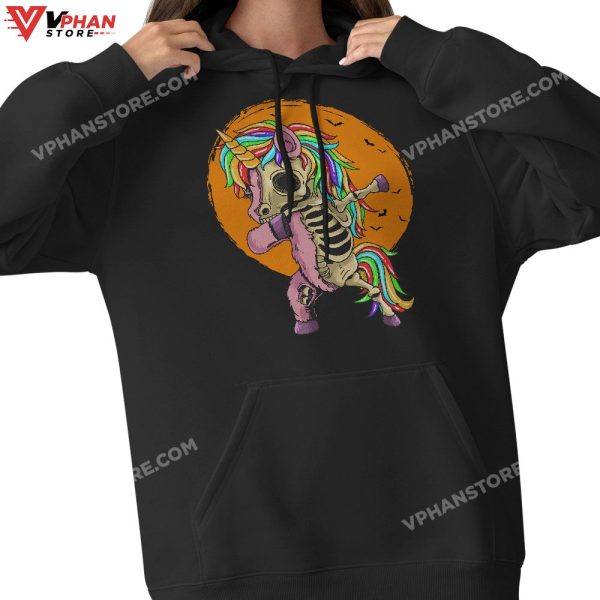 Spooky Halloween Dabbing Unicorn Skeleton Girl Women Kid T-Shirt