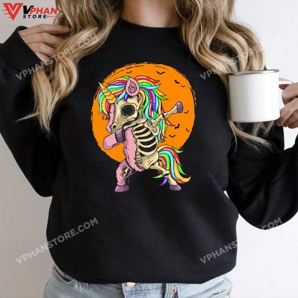 Spooky Halloween Dabbing Unicorn Skeleton Girl Women Kid T-Shirt