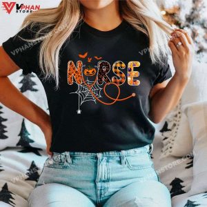 Spooky Nurse Pumpkin Halloween Vintage Cute T-Shirt, Scary Nurse Costume