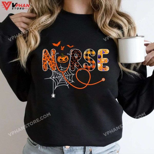 Spooky Nurse Pumpkin Halloween Vintage Cute T-Shirt, Scary Nurse Costume